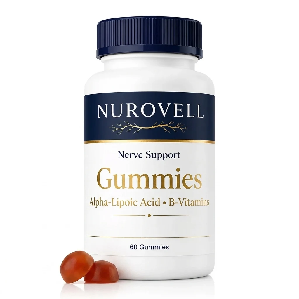 Nurovell Nerve Support Gummies — bottle of 60 gummies with Alpha-Lipoic Acid & B-vitamins